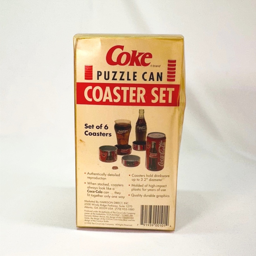 Vintage 1995 Coca-Cola Puzzle Can Coaster Set Stackable 6 Piece Coke Classic Can - Picture 3 of 13